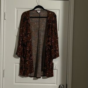 BWT Large LuLaRoe Lindsay Open Cardigan Kimono Orange Paisley Print
